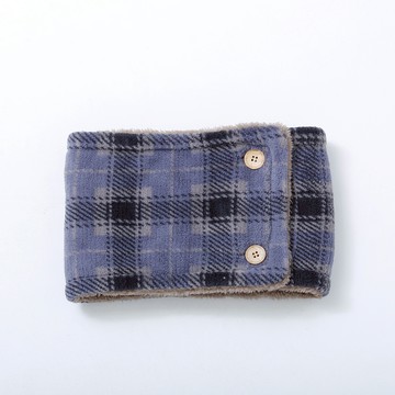 日本 AUBE - 2WAY雙面毛絨保暖圍脖-格紋-深藍 (18x28cm)