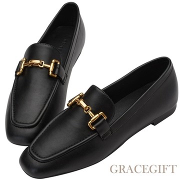 【Grace Gift】俐落馬銜扣平底樂福鞋 黑