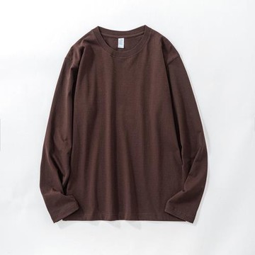 【小白家】二本針250g重磅咖啡棕色純棉圓領長袖T恤男女全棉寬松