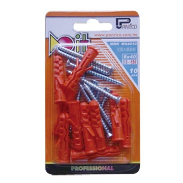 DIY用尼龍釘套木螺絲組 尼龍栓套木螺絲組 塑膠塞子木螺絲組 塑膠壁虎木螺絲組 MNK 8x40mm