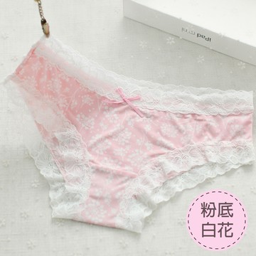 花漾冰絲低腰內褲(粉底白花 女M)