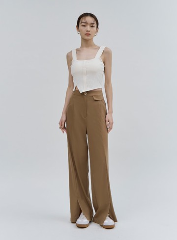 天絲涼感開衩針織落地褲