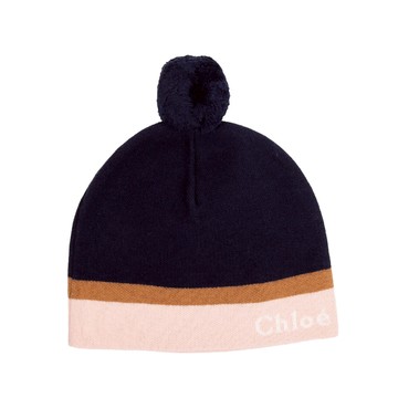 CHLOE 拚色針織毛帽(海軍藍/粉色)