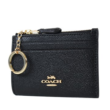 COACH 金字防刮皮革證件鑰匙零錢包-黑色
