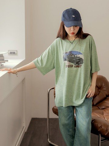 復古探險吉普車印花短袖上衣