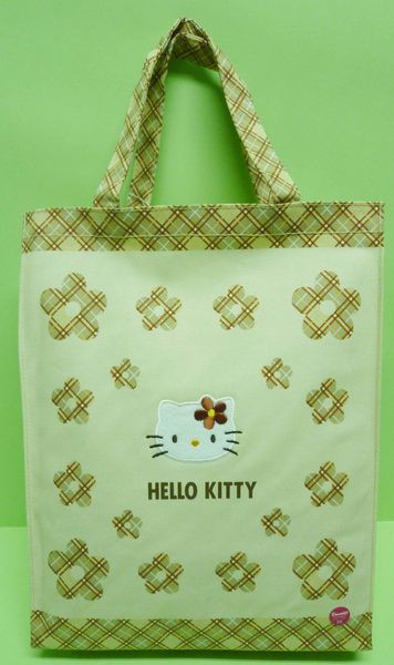 【震撼精品百貨】Hello Kitty 凱蒂貓 手提袋 米底格子花花  震撼日式精品百貨