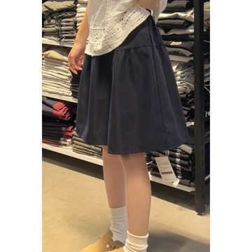 【全網最低價】#半身裙#嚴選學院風百搭鬆緊高腰半身裙女日系中裙夏季新款小個子顯瘦a字傘裙創新