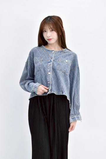 (XL) 丹寧牛仔菱格紋藍色外套