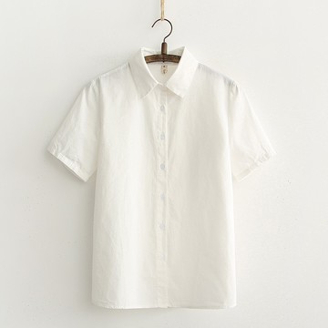 夏季新款簡約純棉白色薄款短袖襯衫女士學生寬松百搭職業襯衣
