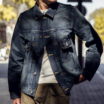 水洗藍牛仔外套 14oz 101版型 修身短版 手工洗水工藝 古董梭織機