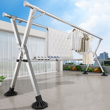 公司貨 最低價  折疊晾衣架 免安裝折疊晾衣架落地家用雙桿陽臺不銹鋼特厚涼衣桿曬被子擺攤