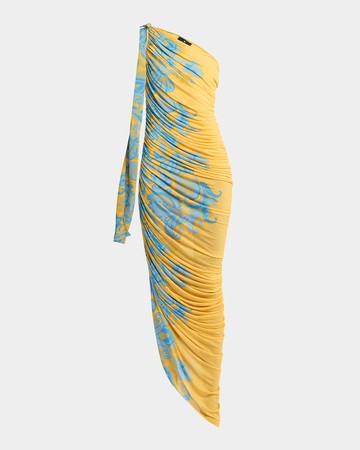 Summer Flower-Print Asymmetric Tulle Midi Dress