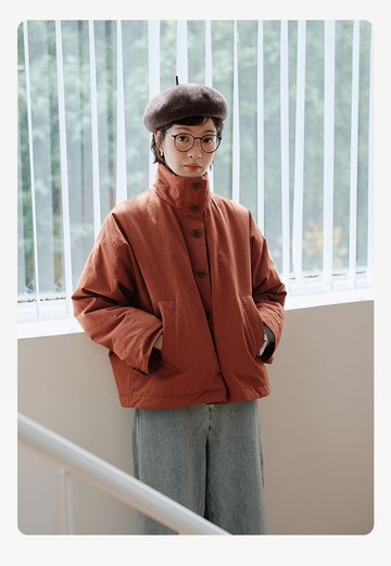 棉麻羽絨棉外套高領開衫