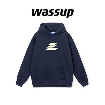 WASSUP潮牌2024新款復古百搭男女連帽衛衣設計感個性情侶潮流上衣