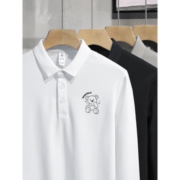 絲光珠地棉長袖小熊polo衫翻領t恤男保羅潮流帶領打底衫有領體恤