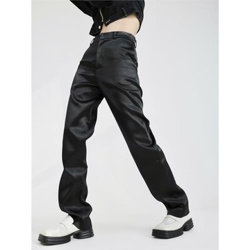 BYLU 醋酸緞面休閑長褲女純色百搭高腰酷颯質感直筒褲設計感小眾