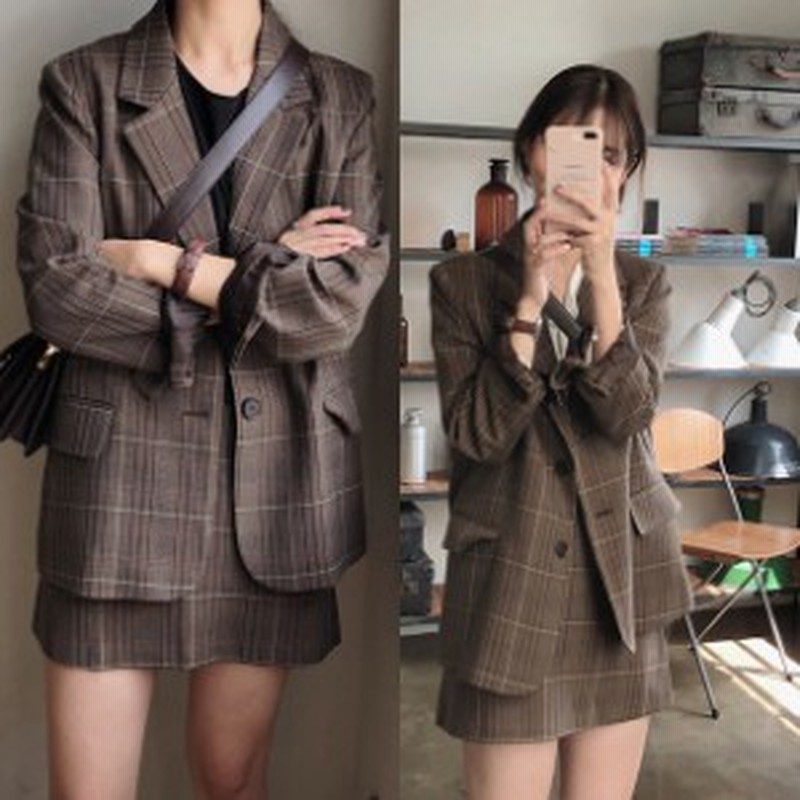 チェック セットアップ レディース ジャケット 韓国 ファッション レディース 秋服 可愛い セットアップ チェック柄 ジャケット スカート 通販 Lineポイント最大1 0 Get Lineショッピング