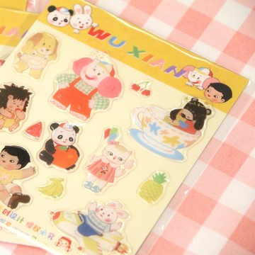 無限宇宙 80s復古昭和 可愛動物 滴膠閃粉貼紙