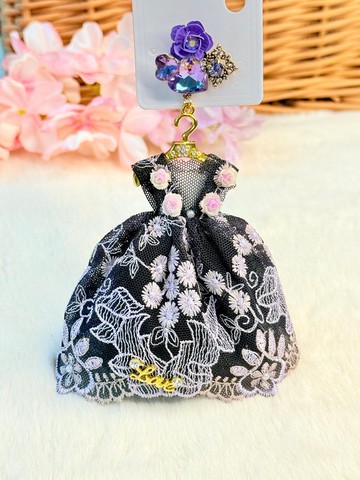 馨成女紅-精緻黑紫拼色蕾絲禮服耳環-也可改爲鑰匙圈