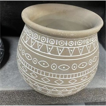 灰色水泥幾何浮雕復古花盆(21*20)