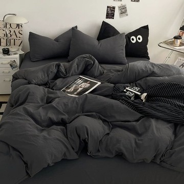 炭焙芝麻 台灣製 舒柔棉 素色 單人/雙人/加大 薄床包被套組