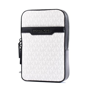 MICHAEL KORS 男款 COOPER 緹花LOGO拉鍊單肩背胸包-白色