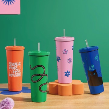 【Oolab 良杯製所】(1月換購品賣場) 甜酷調色盤系列 陶瓷易潔層吸管杯  850ml