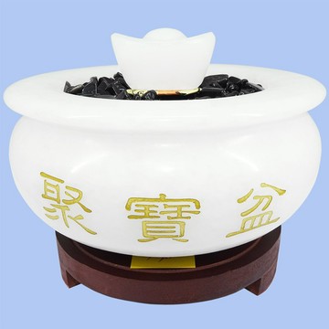 【吉祥開運坊】聚寶盆系列【白玉石聚寶盆大型 附五色石 五帝錢 元寶 招財符】開光 擇日