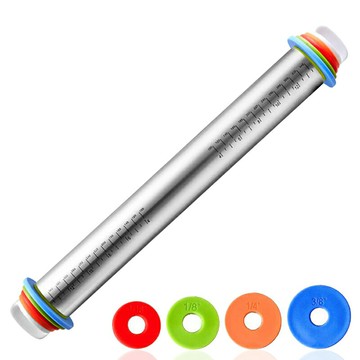 不銹鋼搟面杖可調型調節厚度刻度搟面棍面皮料揉面廚房烘焙工具