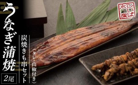 紀州備長炭　炭焼うなぎ蒲焼2本（特大） 　炭焼きも串セット