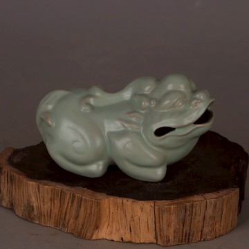 仿宋 汝窯青釉支釘神獸擺件 復古裝飾五大名窯家居博古架舊貨收藏