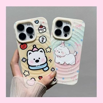 粉藍波點小狗手機殼18iPhone17潮16plus蘋果15promax防摔14卡通13 12 11