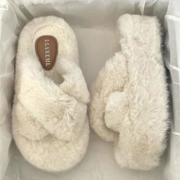 設計感外穿時尚百搭毛毛拖鞋女2026年秋冬厚底增高居家舒適一字拖