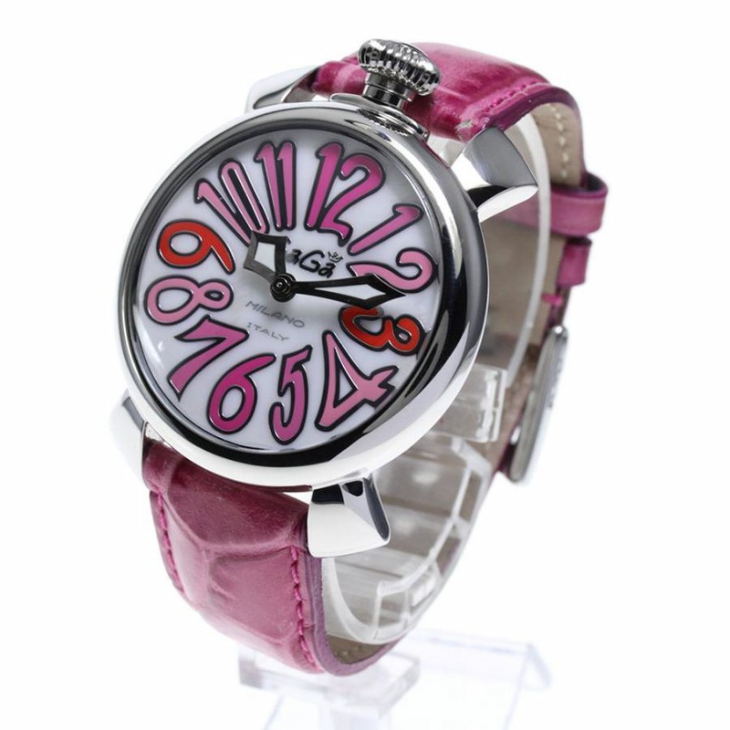 GagaMilano マヌアーレ40 ホワイトシェル ピンク革ベルト（☆良品 