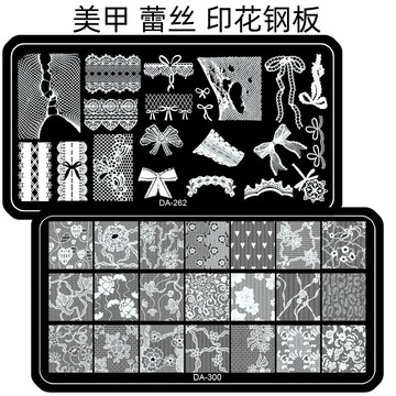 🎀台灣出貨🎀 美甲用品美甲印花鋼板蝴蝶結蕾絲格紋棋盤格蝴蝶結蝴蝶模板印花油轉印板