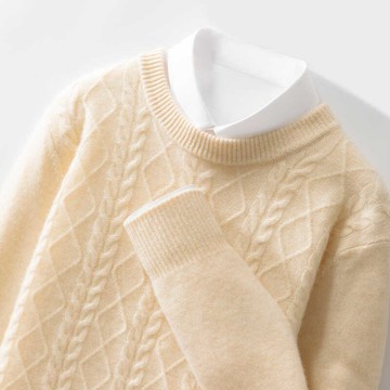 秋冬圓領羊毛衫男士加厚提花針織衫毛衣寬松商務休閑打底羊絨上衣鑫弘-衣錦男裝