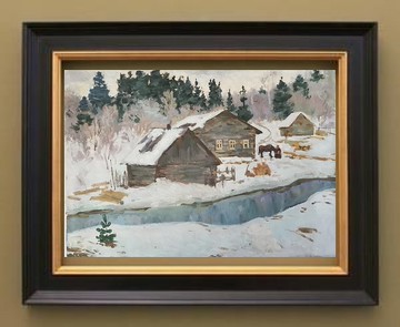 Farm House Painting Original Art Canvas Art Landscape 冬季微型油畫