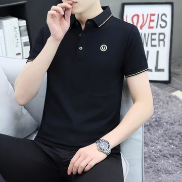 男裝2025新款翻領短袖t恤潮流帶領子polo衫青年半袖商務上衣休閑