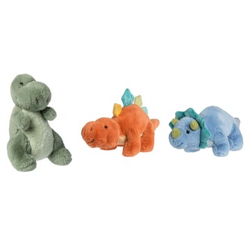 Mary Meyer蜜兒 安撫玩偶 迷你恐龍家族3件組  劍龍(21 x 13cm)+暴龍(17 x 11cm)+三角龍(20 x 9cm)  恐龍 灰色 + 橘色 + 藍色  1組