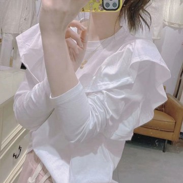 大碼女裝圓領襯衫2026年秋季新款溫柔長袖荷葉邊歐洲站拼接荷葉邊T恤洋氣顯瘦套頭韓系設計感回購率超高減齡穿搭【韓衣の秀】