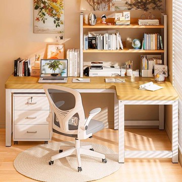 ?免運 可開發票 實木書桌轉角電腦桌臺式家用辦公桌一體書架拐角桌子臥室學生寫字