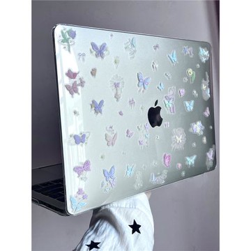 凝夏【水晶透明硬殼】適用閃耀蝴蝶蘋果macbookair保護殼筆記本2024款電腦pro套14寸13簡約airm2M1配件6mb5女