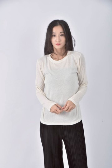 (S) 透紗白色長袖上衣