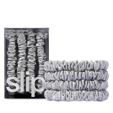 slip Pure Silk Back to Basics Skinny Scrunchies in Silver, Set of 4