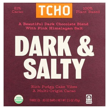 TCHO, Dark & Salty，喜馬拉雅粉鹽黑巧克力，81% 可可，3 條，每條 0.83 盎司