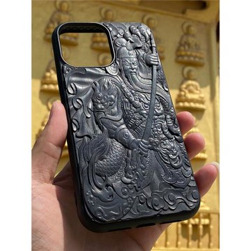 關羽浮雕提刀關公武財神檀木雕刻3d高級感適用蘋果創意人物手機殼