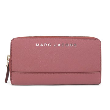 MARC JACOBS 品牌LOGO豆沙粉色十字紋防刮皮革ㄇ型拉鍊長夾