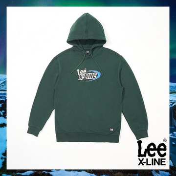 【X-LINE】Lee 男款 文字圖樣連帽大學T/厚T 深綠