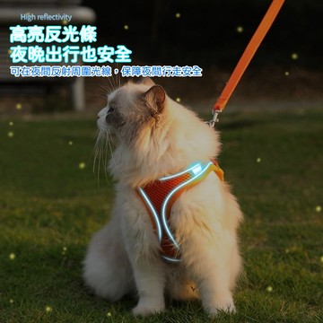 【台灣出貨】寵物胸背帶 背心式寵物胸背帶 超透氣款 夜間反光 牽引繩套組 網布反光遛狗繩 貓咪/狗狗胸背帶 牽引繩