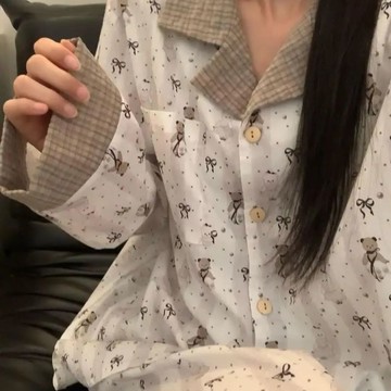 100%純棉睡衣女 春秋季長袖睡衣 甜美可愛家居服 卡通全棉睡衣 可外穿家居服 寬鬆睡衣套裝 家居服女